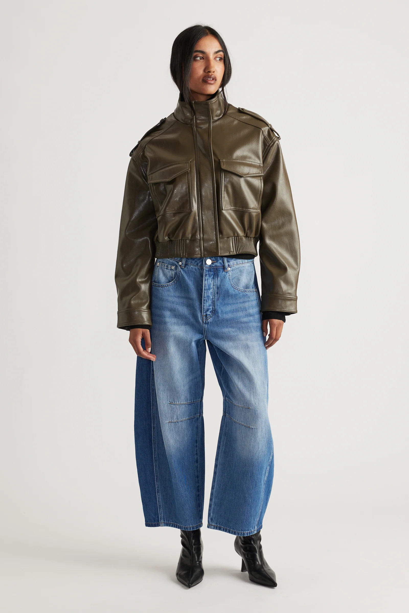 Jemma Cropped Jacket - Dark Olive | DECJUBA