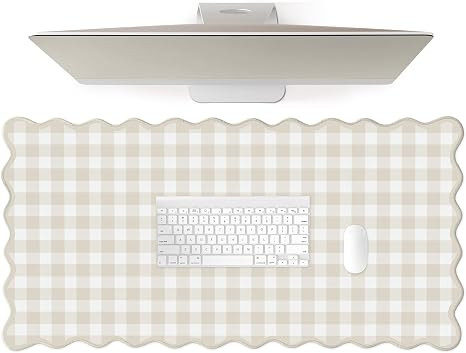 Scalloped‌ Beige Checkered Gingham Desk Mat Cute Pastel Large Mouse Pad Kawaii Cottagecore ‌V... | Amazon (US)