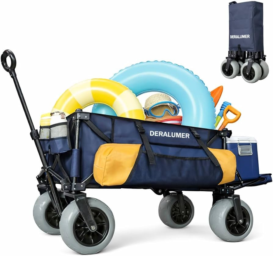X900 Beach Wagon for Sand with 9"×4" Big Wheels, 48" Extra Large Heavy Duty Folding Wagon with E... | Amazon (US)