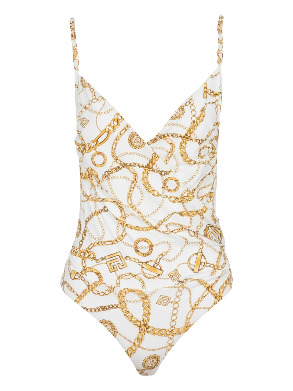 Balmain Chain-Print Swimsuit — White | Italist Inc.
