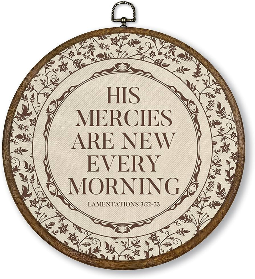 Qskjre Vintage Christian Wall Art Decor, His Mercies are New Every Morning Scripture Round Wood F... | Amazon (US)