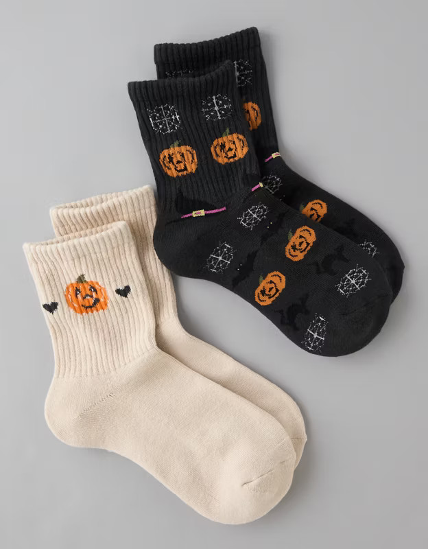 AE Spooky Cropped Crew Socks 2-Pack | American Eagle Outfitters (US & CA)