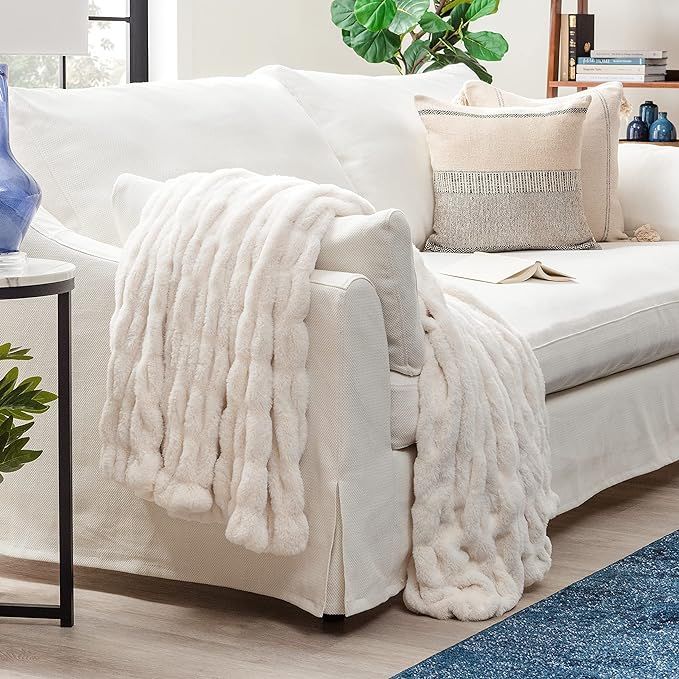 Chanasya Ruched Faux Fur Throw Blanket - Luxurious, Soft Reversible Mink Blanket - 50" x 65” - ... | Amazon (US)