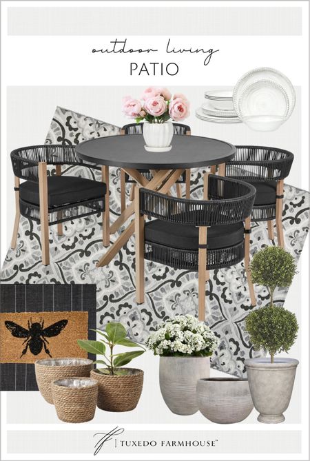 Outdoor dining furniture and decor. 

Outdoor tables, outdoor rugs, dishes, door mat, outdoor planters, outdoor plants  

#LTKhome #LTKSeasonal #LTKstyletip