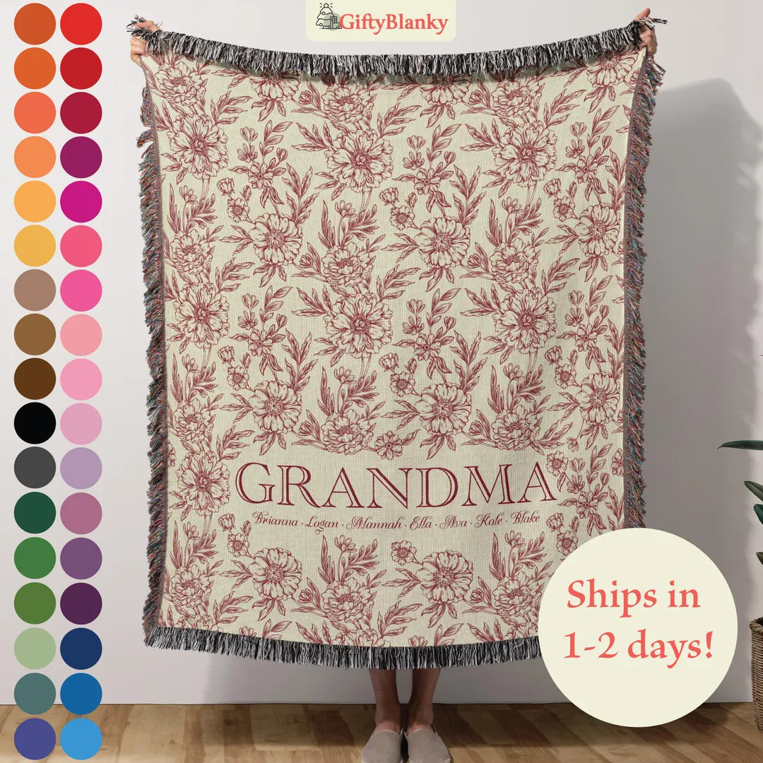Personalized Grandmother Woven Blanket - Custom Grandma Throw - Nana Floral Throw - Best Gift for... | Etsy (US)