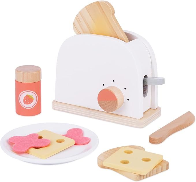 TOOKYLAND Wooden Pop Up Toaster Play Set, Play Toaster for Kid Kitchen, Wooden Play Kitchen Set w... | Amazon (US)