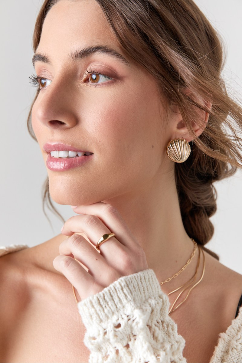 Katy Large Gold Seashell Hinge Earrings | Francesca's