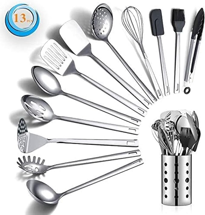 Stainless Steel Cooking Utensils Set, Berglander 13 Pieces Kitchen Utensils Set, Kitchen Tools Se... | Amazon (US)