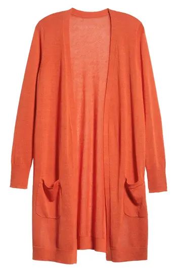 Women's Halogen Long Linen Blend Cardigan, Size X-Small - Orange | Nordstrom