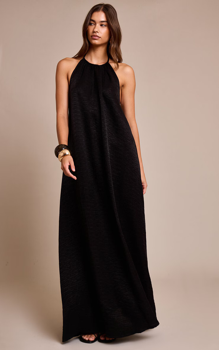 Black Crinkle Textured Bead Halter Maxi Dress | Dresses | PrettyLittleThing UK