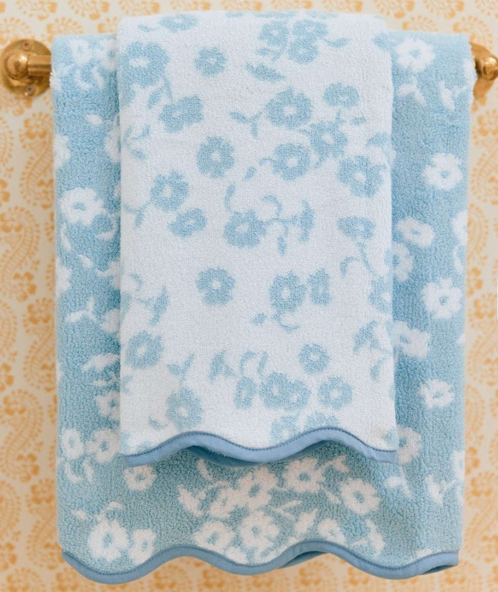Blue and white floral scallop towels from Weezie 

Bathroom refresh, southern decor, coastal decor, bath towels, preppy 

#LTKStyleTip #LTKHome #LTKSummerEdit