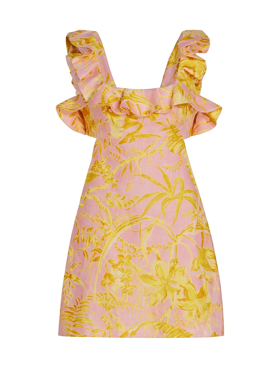 Women's Golden Ruffle Minidress - Pink Gold Floral - Size 2 | Saks Fifth Avenue