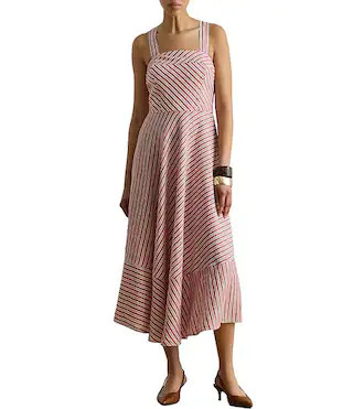 Voile Stripe Print Square Neck Sleeveless Fit And Flare Midi Dress | Dillard's