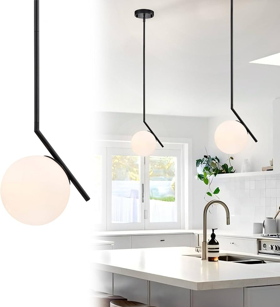 Black Pendant Light Modern Pendant Light Fixtures Globe Pendant Lighting for Kitchen Island 1-Lig... | Amazon (US)