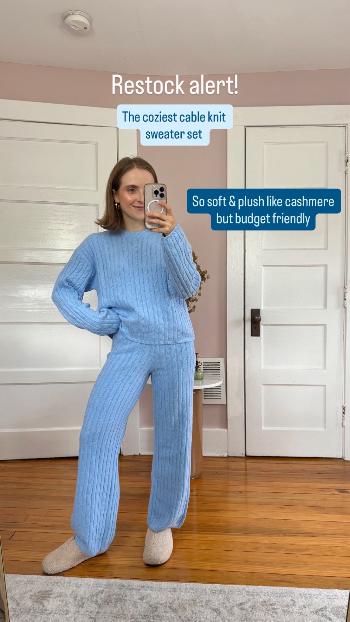 Coziest cable knit sweater set restocked and 50% off! Extra 10% off a/ code ADDON 
Wearing xs


#LTKFindsUnder50 #LTKPetite #LTKSaleAlert