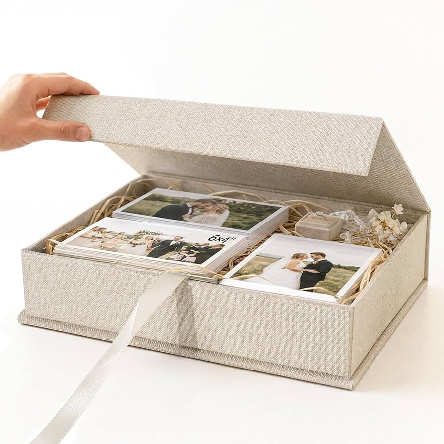 Photo Storage Box 8x10, Linen Photo Box, Memory Box to Store Photos, Certificates, Scrapbooking S... | Amazon (US)