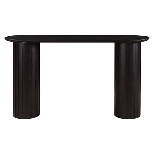 Nick Mid Century Modern Black Acacia Wood Oval Console Table | Kathy Kuo Home