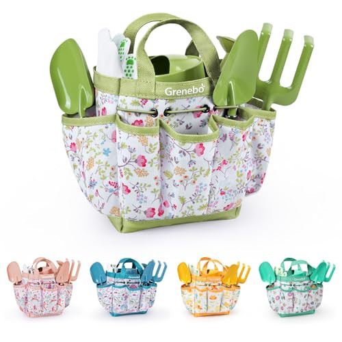 Kids Gardening Set Toys, Quality Garden Tool Kit for Kids and Toddlers, Includes Two Shovels, Garden hat,Rake, Apron,Gloves, Watering Can, and Tool Bag (Green) | Amazon (US)