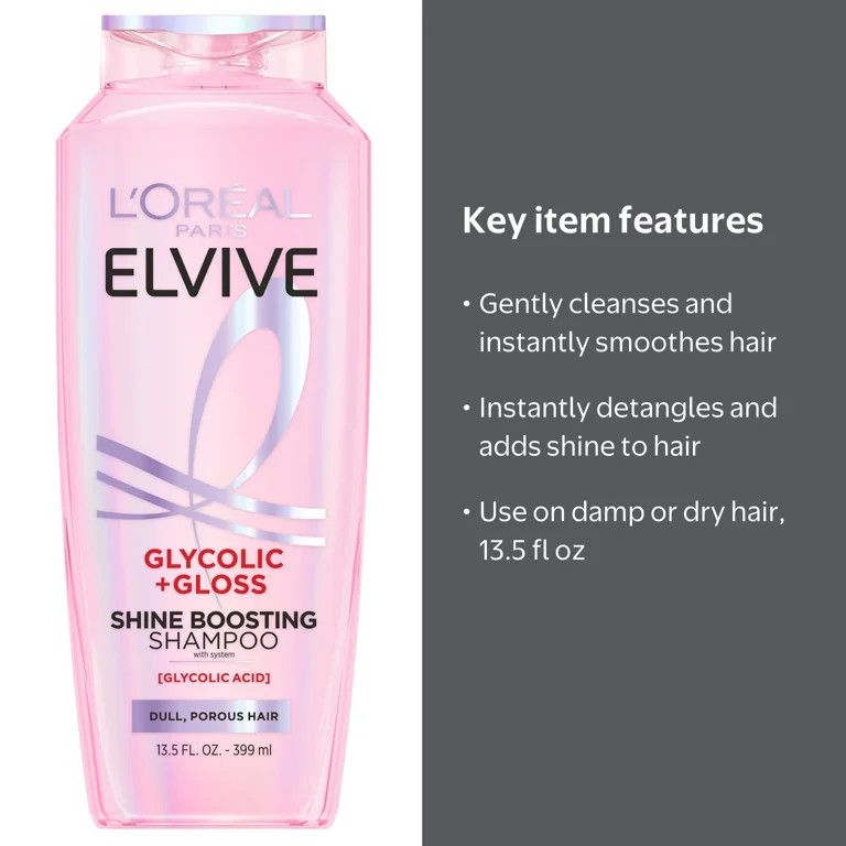 L'Oreal Paris Elvive Glycolic Gloss Shine Enhancing Shampoo, 13.5 fl oz | Walmart (US)