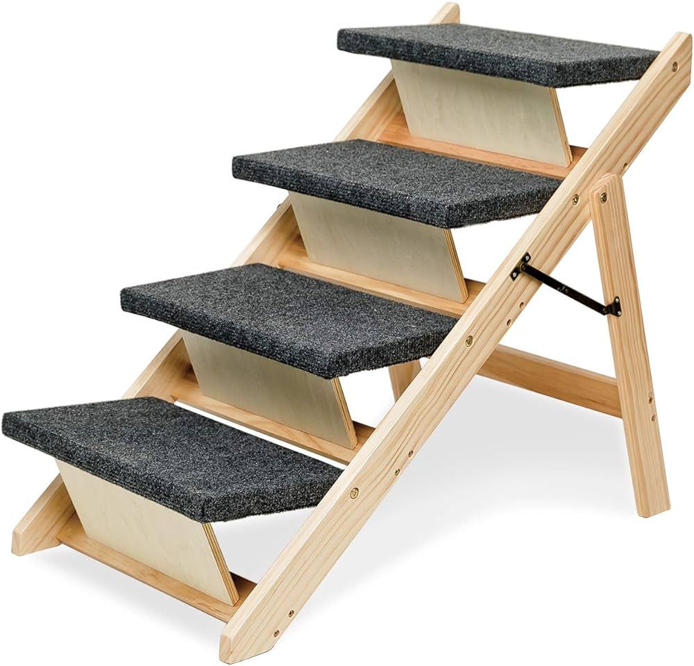 MEWANG Wooden Dog Stairs/Steps - Foldable 4 Levels Pet Stairs & Ramp Perfect for Beds and Cars - ... | Amazon (US)
