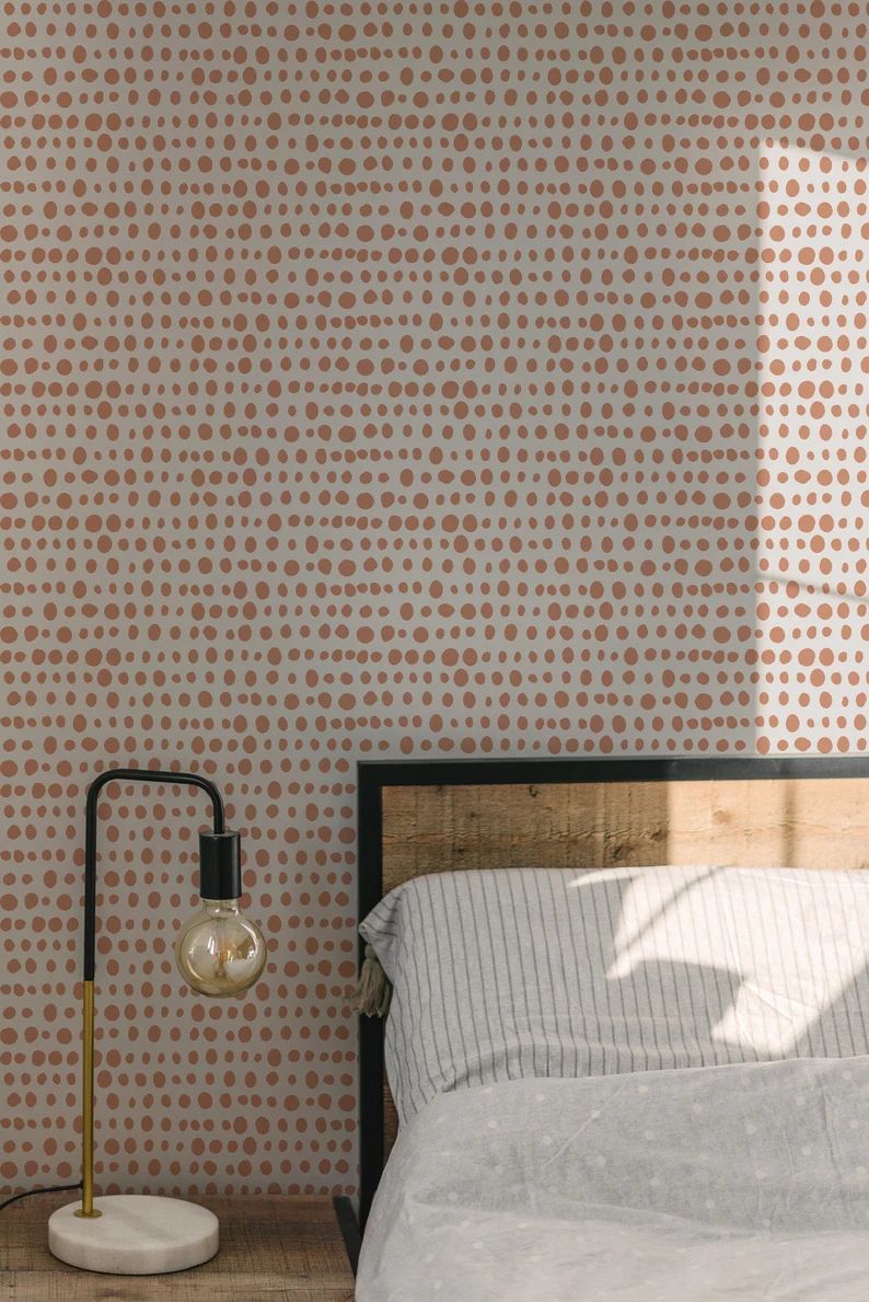 Stylish Trendy Terracotta Polka Peel and Stick Removable Wallpaper, Cream and Dark Beige Wallpape... | Etsy (US)