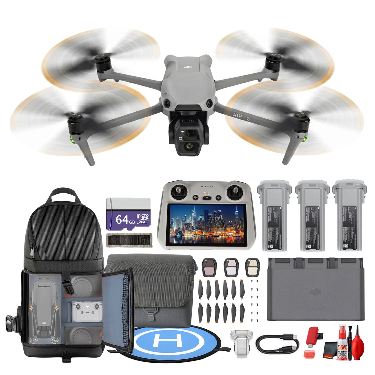 Bundle - DJI - Air 3S Drone Fly More Combo RC 2 Dual Camera 4K Travel Photography | Best Buy U.S.