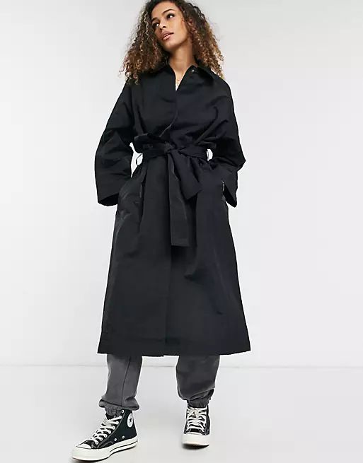 ASOS DESIGN nylon tech trench coat in black | ASOS (Global)