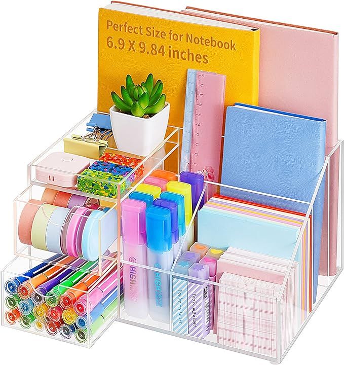 Vitviti Acrylic Desk Organizer, Clear Pencil Organizer for Desk, Multifunctional Desktop Stationa... | Amazon (US)