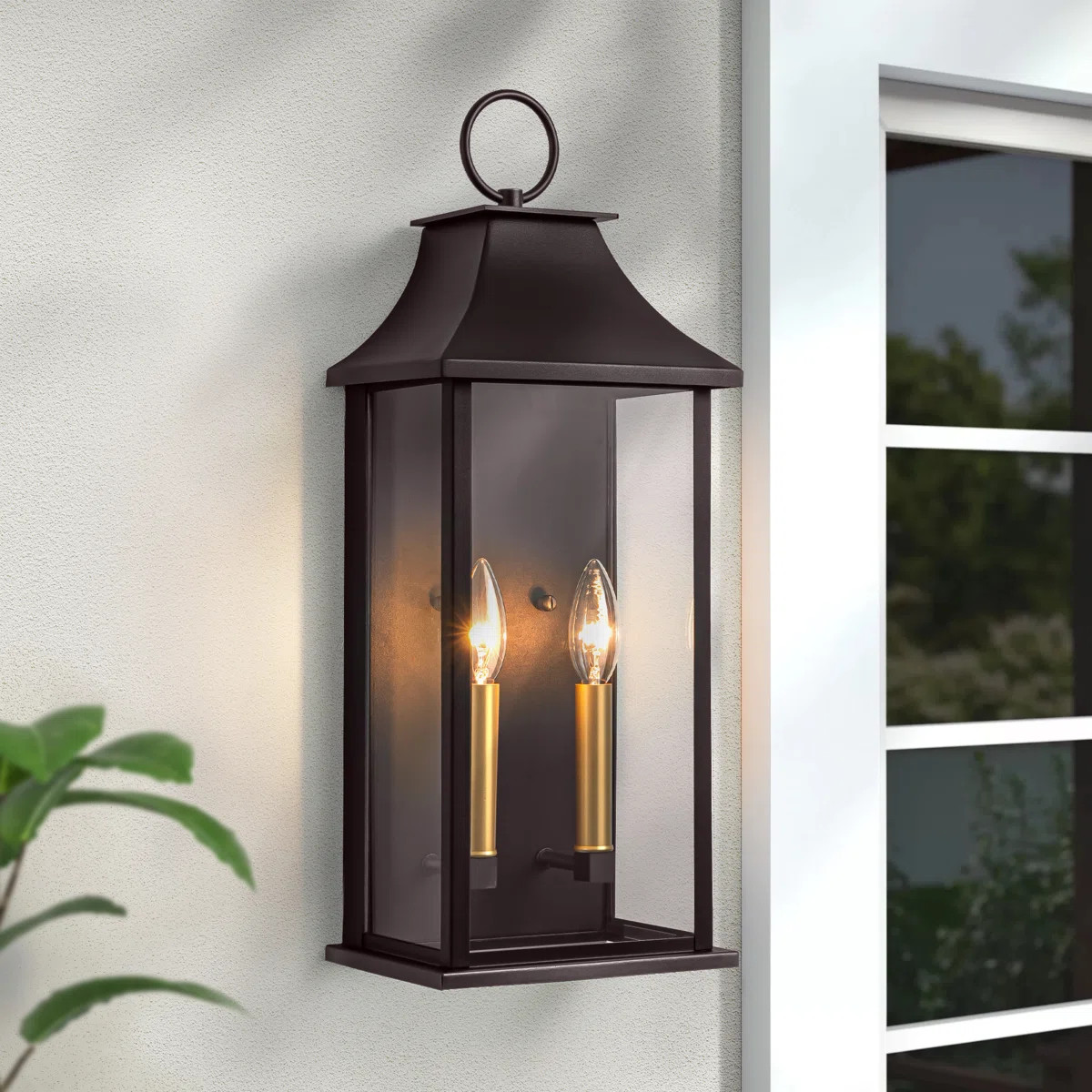 Alletta 2 - Light 21''H Oil Rubbed Bronze and Gold Aluminum Tempered Glass ETL Outdoor Wall Light... | Wayfair North America
