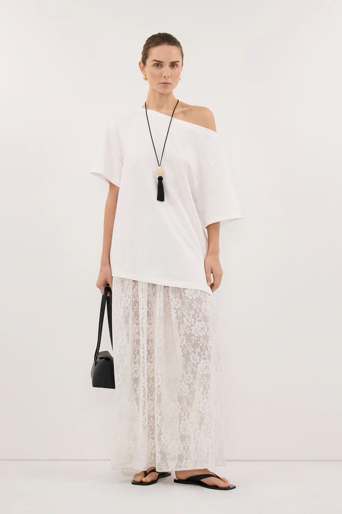 ESME WHITE ASYM BOAT NECK TEE | DISSH