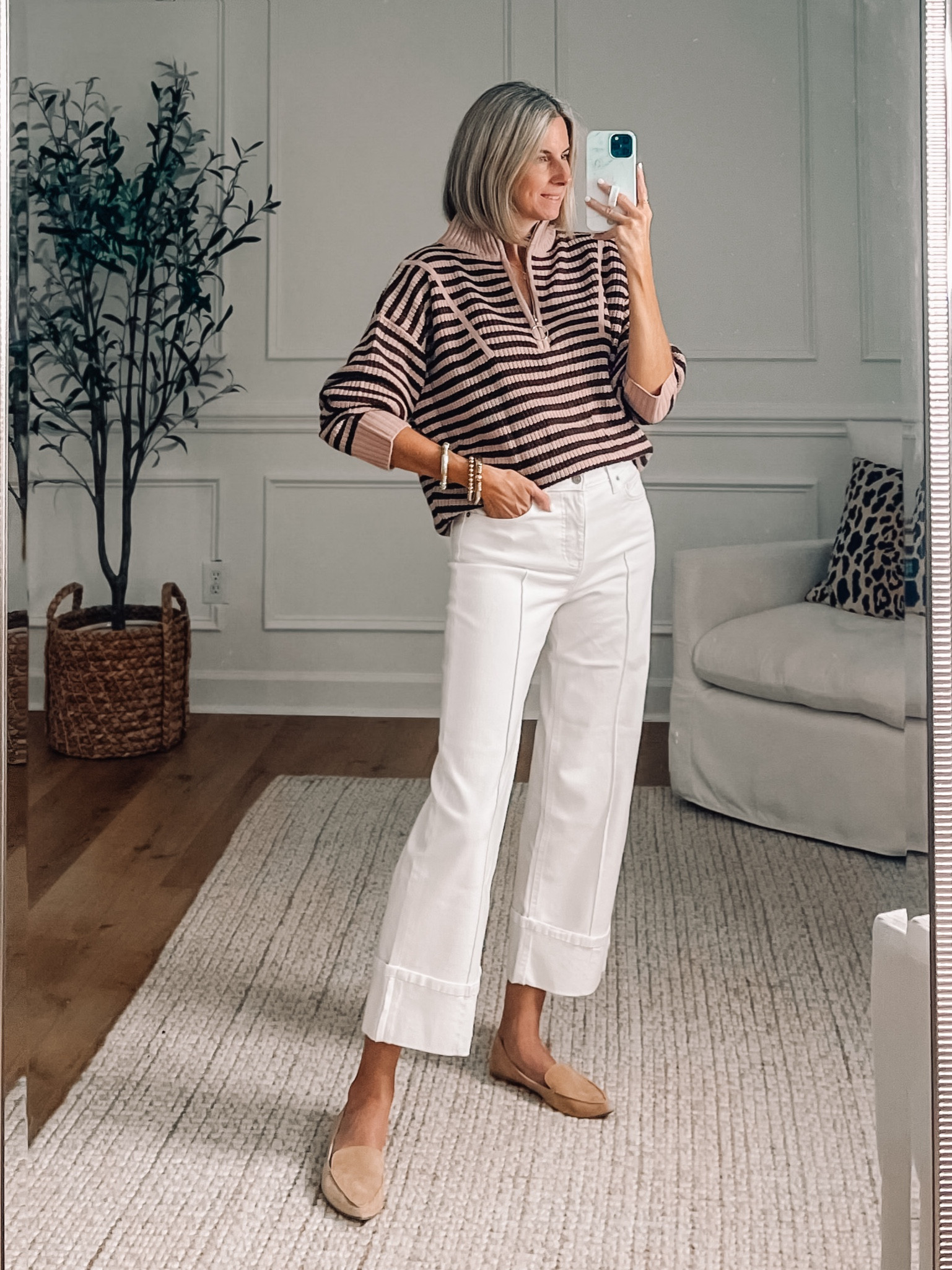 Amazon half zip striped sweater. Nice quality, medium weight sweater. Comes in several colors. Wearing a small. 



Fall outfit idea 
Winter outfits 
White jeans 
Quarter zip sweater 
Amazon outfits 


#LTKStyleTip #LTKOver40 #LTKFindsUnder50