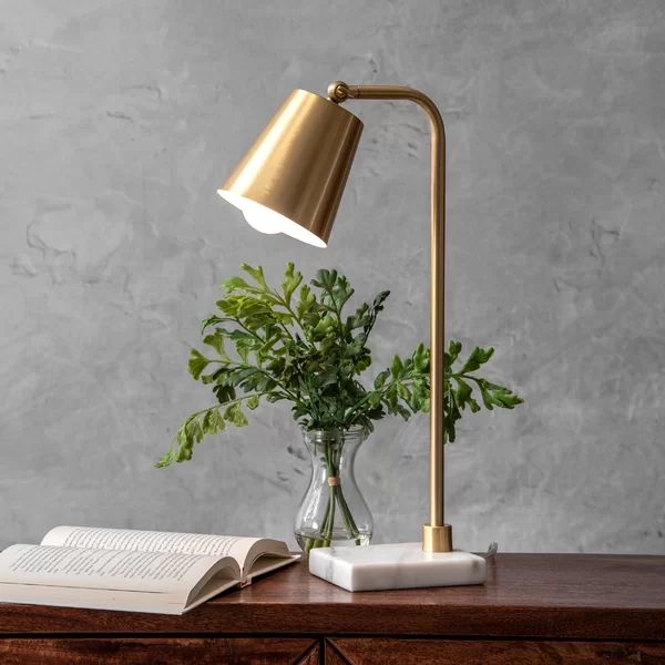 Melany 20" Brass/White Marble Desk Lamp | Wayfair North America