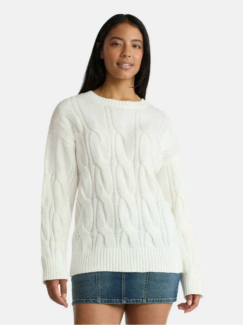 Madden NYC Women's Cable Knit Sweater, Midweight, Sizes XXS-XXL - Walmart.com | Walmart (US)
