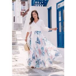Tropical Floral Watercolor Maxi Skirt in White | Chicwish