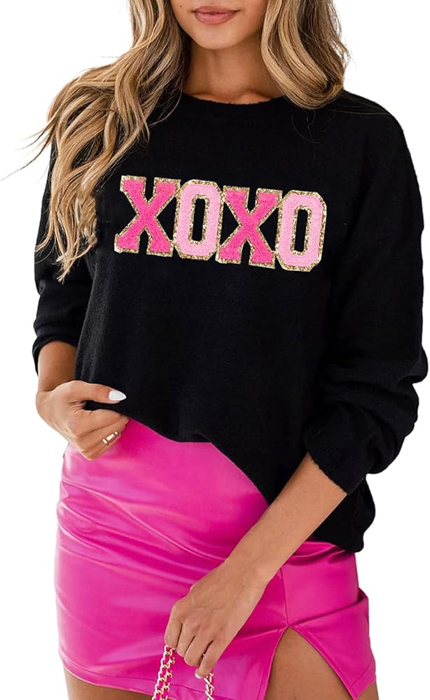 SELINK Women's Valentines Sweater Crew Neck XOXO Heart Print Casual Long Sleeve Pullover Tops Swe... | Amazon (US)