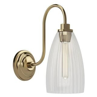 Cely 14 in. 1-Light Brushed Bronze Luxe Wall Sconce with Clear Ribbed Glass Shade | The Home Depot