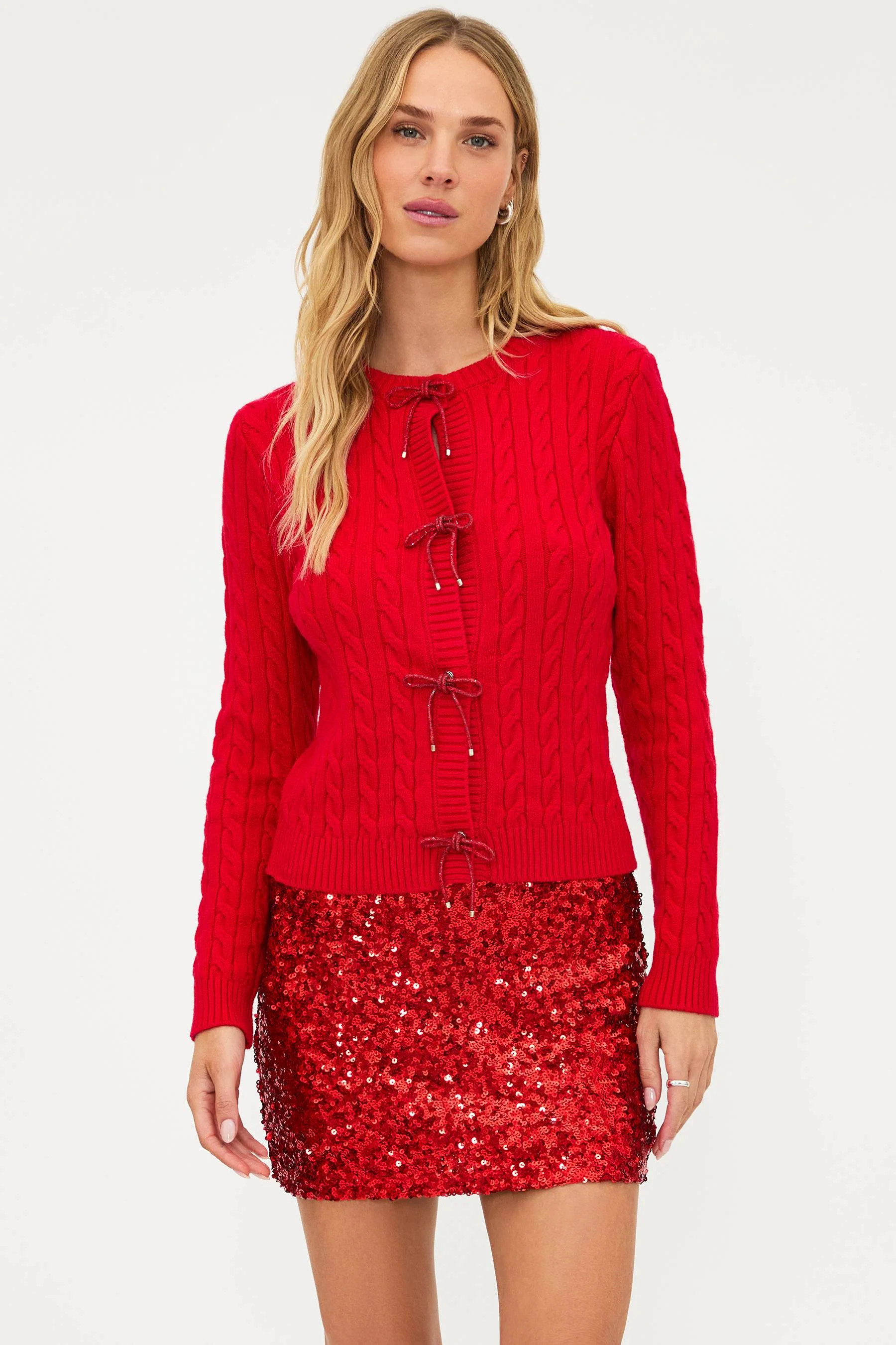 Ally Cardigan Peppermint | Red Cable Knit Cardigan | Beach Riot | Beach Riot