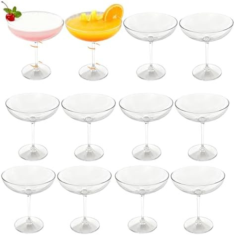 9oz Detachable Champagne Coupe Glasses Set of 12 Clear Martini Glasses Plastic Stemed Vintage Sha... | Amazon (CA)