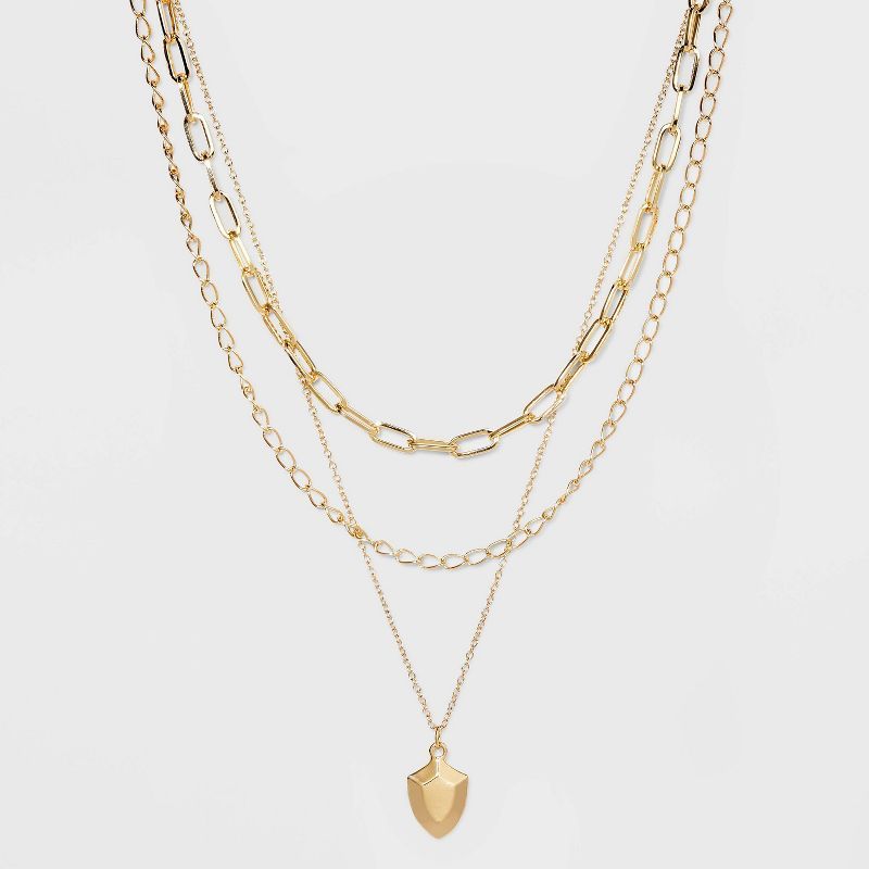 Multi-Strand Shield Pendant Chain Necklace - A New Day™ Gold | Target
