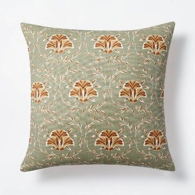 Floral Printed Square Throw Pillow Green/Brown - Threshold&#8482; designed with Studio McGee | Target
