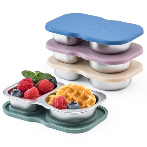 VITEVER 4 Pack Small Stainless Steel 2-Compartment Snack Containers with Lids, Reusable Snack Pack Containers, Lunch Box Accessories,Double Compartment Salad Dressing Containers to Go, 5.3oz | Amazon (US)