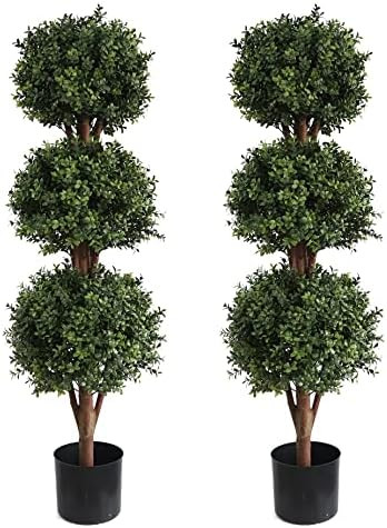 Artificial Triple Ball Boxwood Topiary Trees, Set of 2 46.5 Inch Faux Boxwood Plants Potted for R... | Amazon (US)