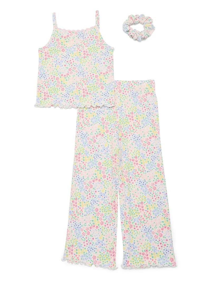 Wonder Nation Girls Pajama Tank Top and Pants with Scrunchie Set, 3-Piece, Sizes 4-18 | Walmart (US)
