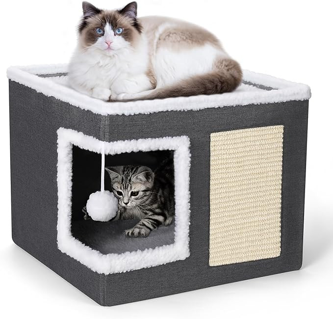 petizer Cat Bed for Indoor Cats, Large Covered Cat House with Scratch Pad, Foldable Cat Cave Bed ... | Amazon (US)