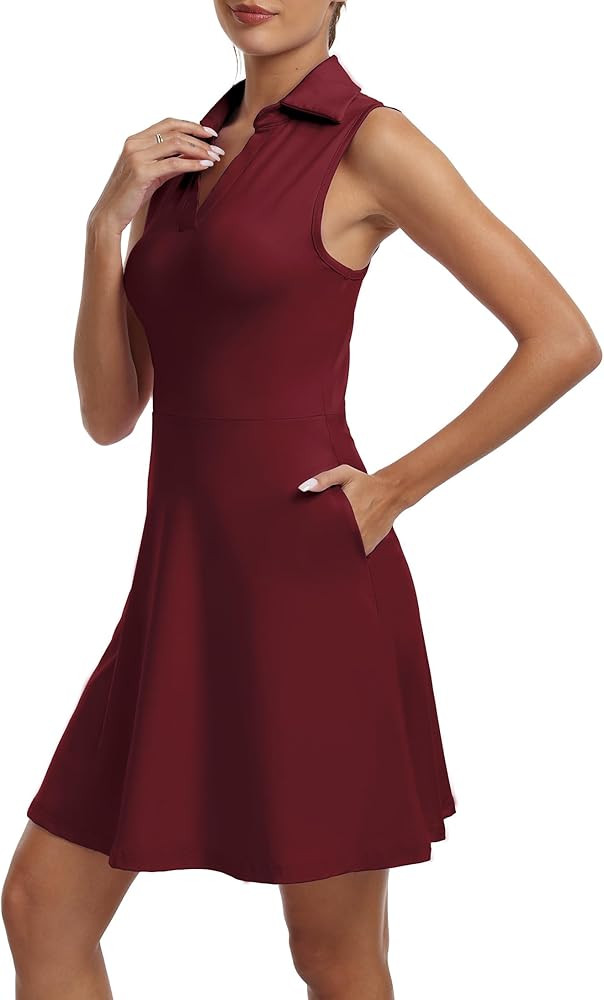 FKEEP Women's Golf Tennis Dress V-Neck with Shorts and Pocket Workout Athletic Dresses | Amazon (US)