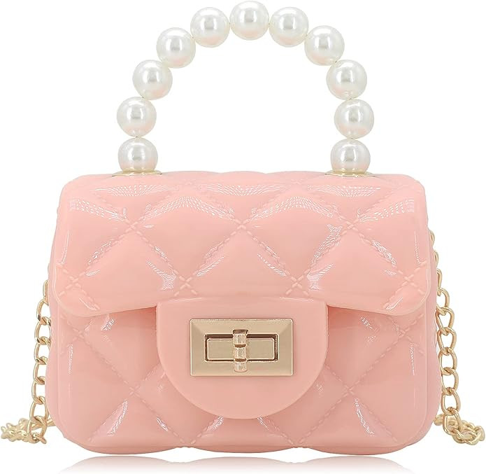 Mini Jelly Purse Flap Handbag with Pearls Top Handle Faux Quilted Crossbody Bag | Amazon (US)