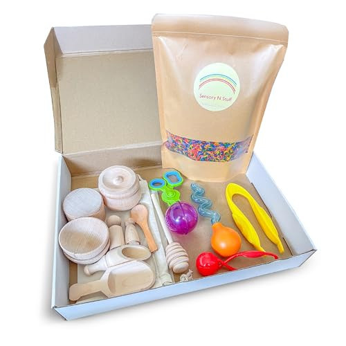 Sensory-N-Stuff - Rainbow Rice and Sensory Bin Tools (10 Pieces), Wooden Sensory Bin Tools and Scoops with Chemical-Free and Food-Safe Rice, Table Tools for Fine Motor Skills | Amazon (US)