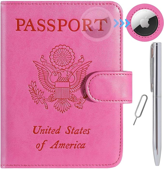 Airtag Passport Holder Cover Wallet RFID Blocking Leather Case Travel Essentials Luggage Accessor... | Amazon (US)