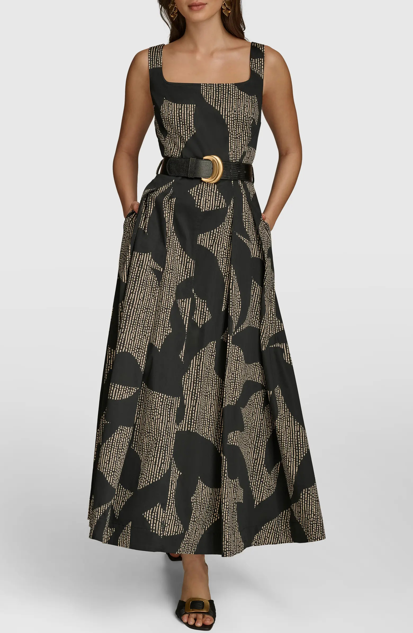 Sleeveless Floral Stretch Cotton Midi Dress with Pockets | Nordstrom