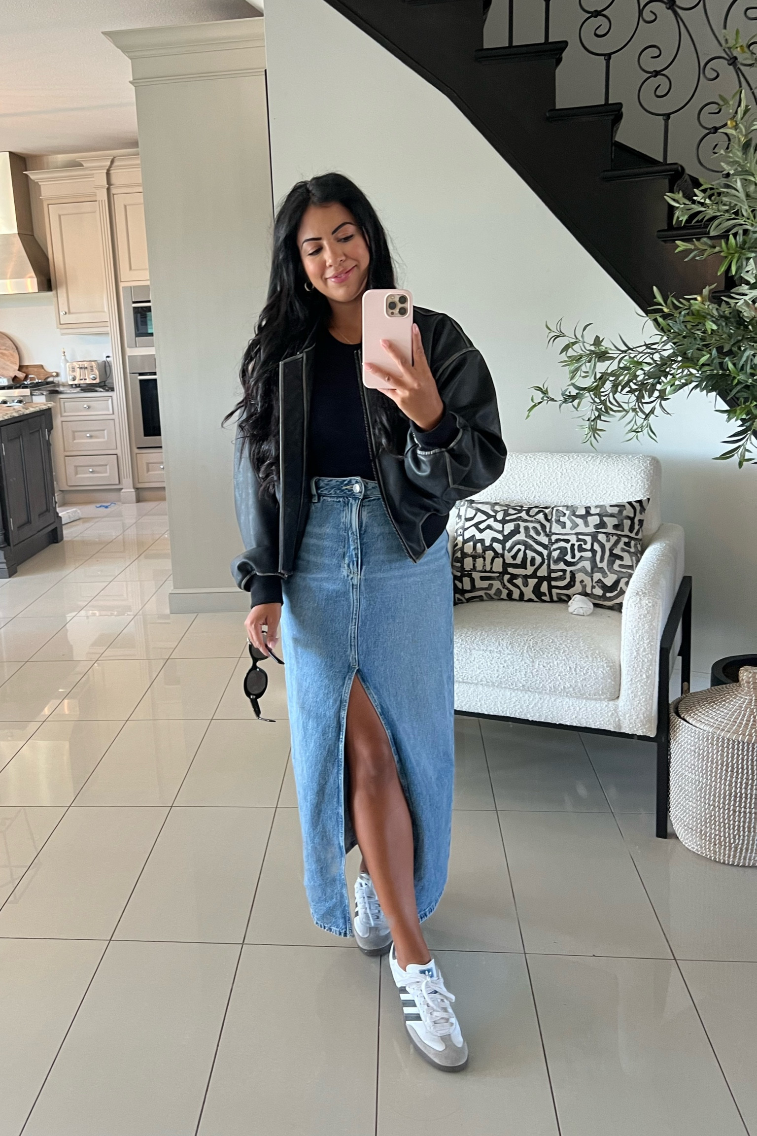 Bomber large
Bodysuit medium
Skirt medium
Shoes size down 1 